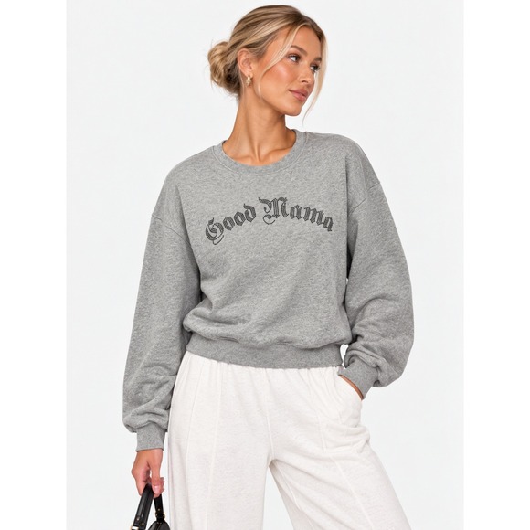 Good American Tops - Good American Good Mama 100% Cotton Beaded Sweatshirt Heather Grey 4 XL